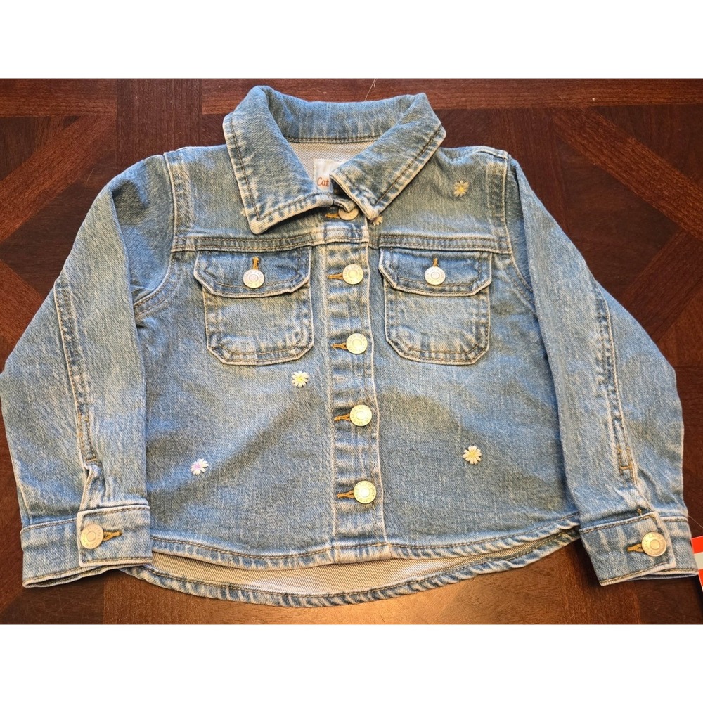 Cat & Jack Toddler Girls Medium Wash Daisy Embroidered Denim Jacket 2T NEW